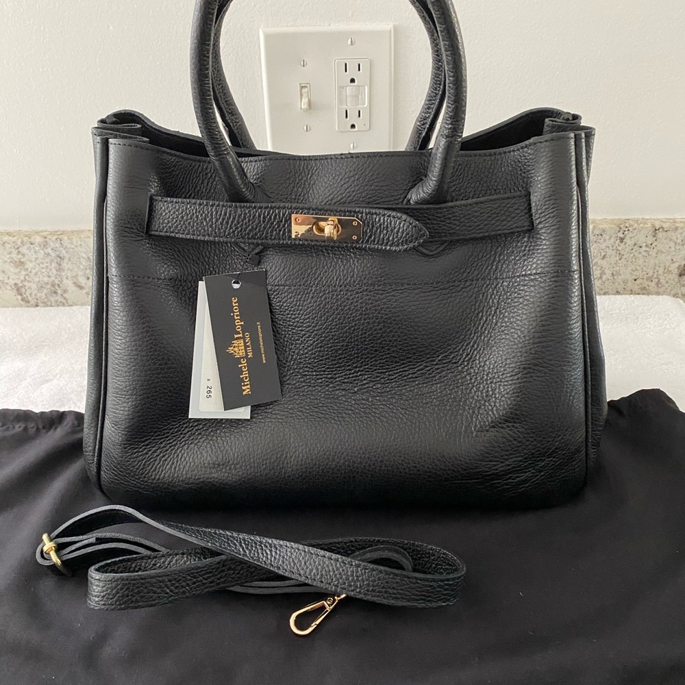 NEW  MICHELE LOPRIORE Aria Black Leather Satchel.